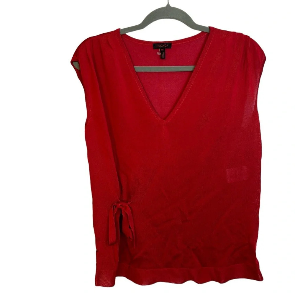 Escada Red Sleeves Tie Front Sweater Top